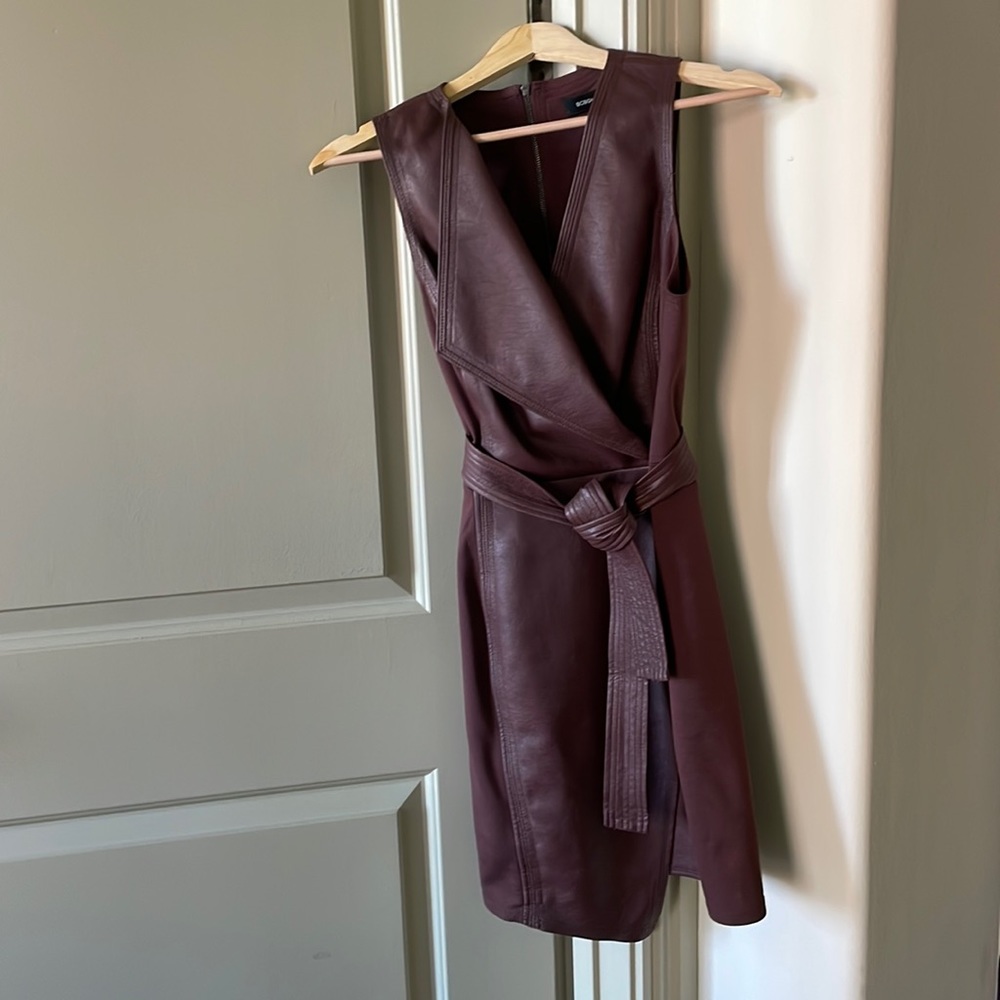 BCBG LAYLA FAUX LEATHER DRESS